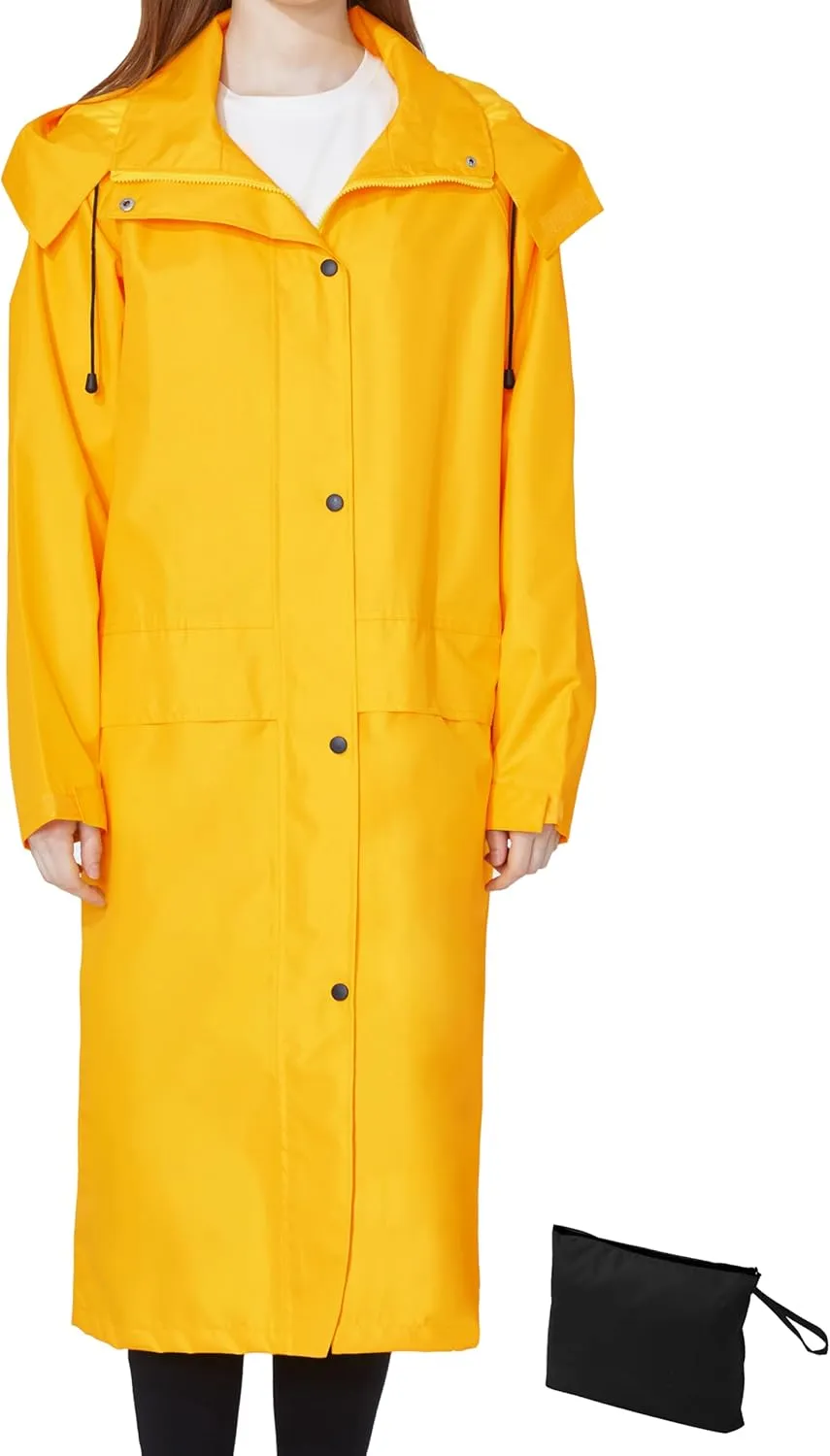 Ubon Women's Rain Coat Waterproof with Hood Long Raincoat Packable Rain Jacket Casual Windbreaker