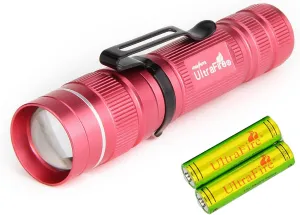ULTRAFIRE Small Tactical EDC Flashligh, 300 Lumens Zoomable Bright LED Flashlight, 3 Modes Mini Pocket Flash Light for Kids Camping Outdoor, J3 (Pink)