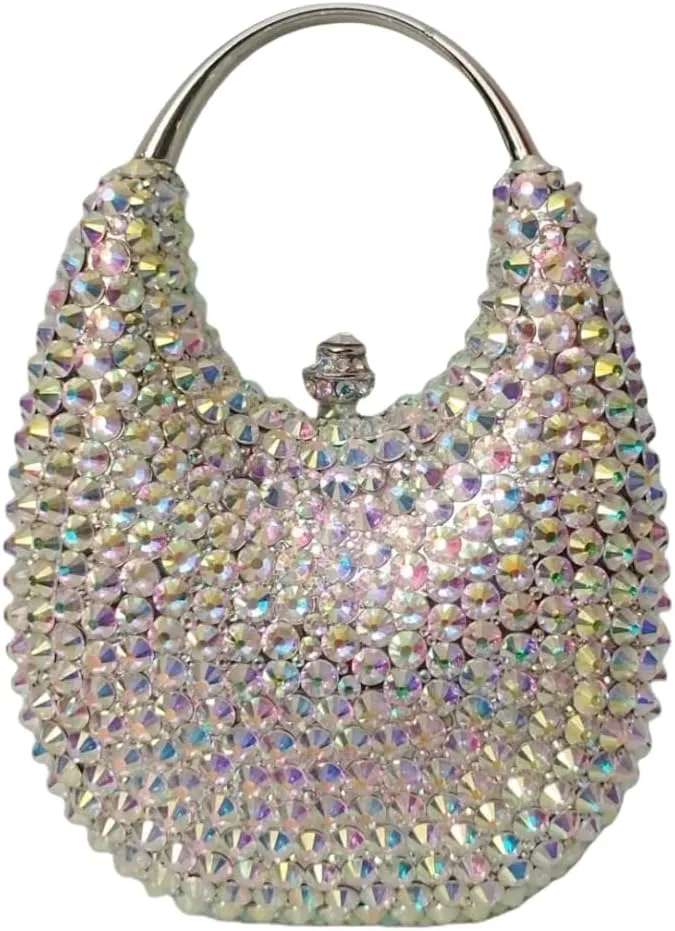 UMREN Women Elegant Diamond Rhinestone Evening Bag Top Handle Crystal Clutch Purse Wedding Party Handbag Unique Crossboby Bag