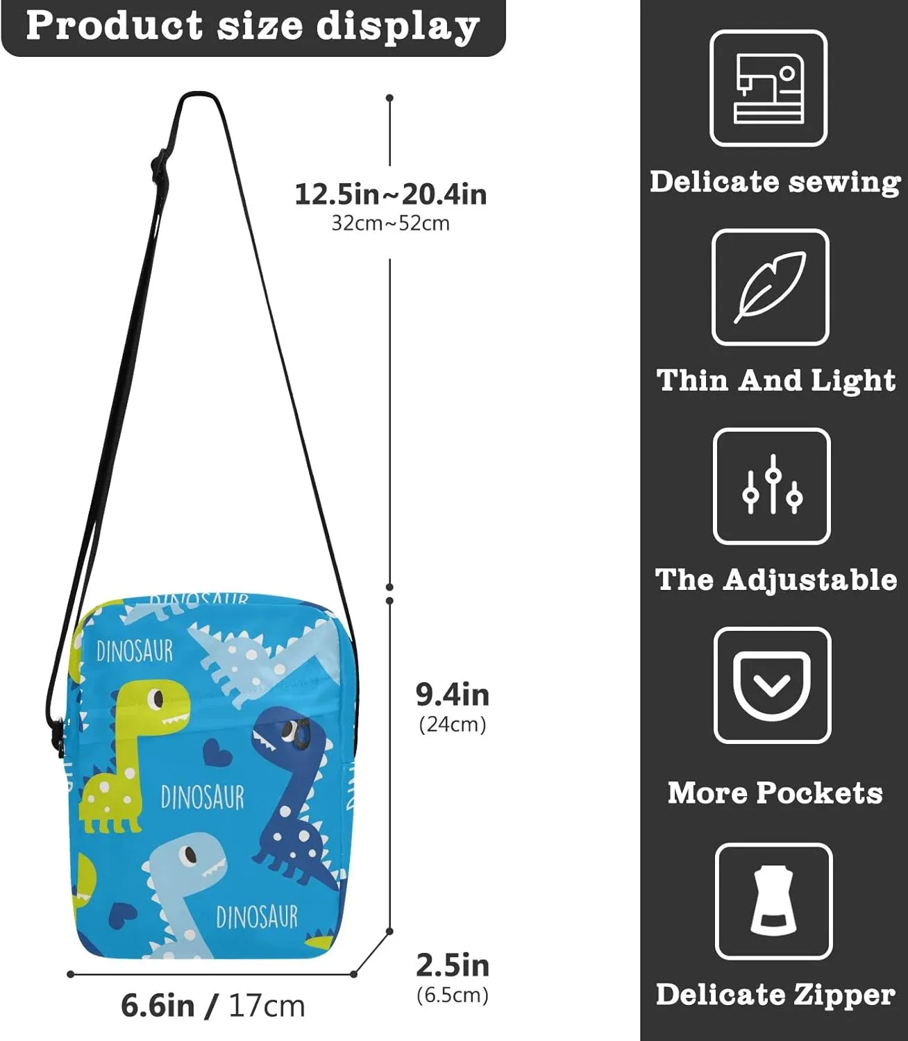 Unisex Crossbody Bag, Animal Pattern Durable Sling Side Shoulder bags for men women, One Size