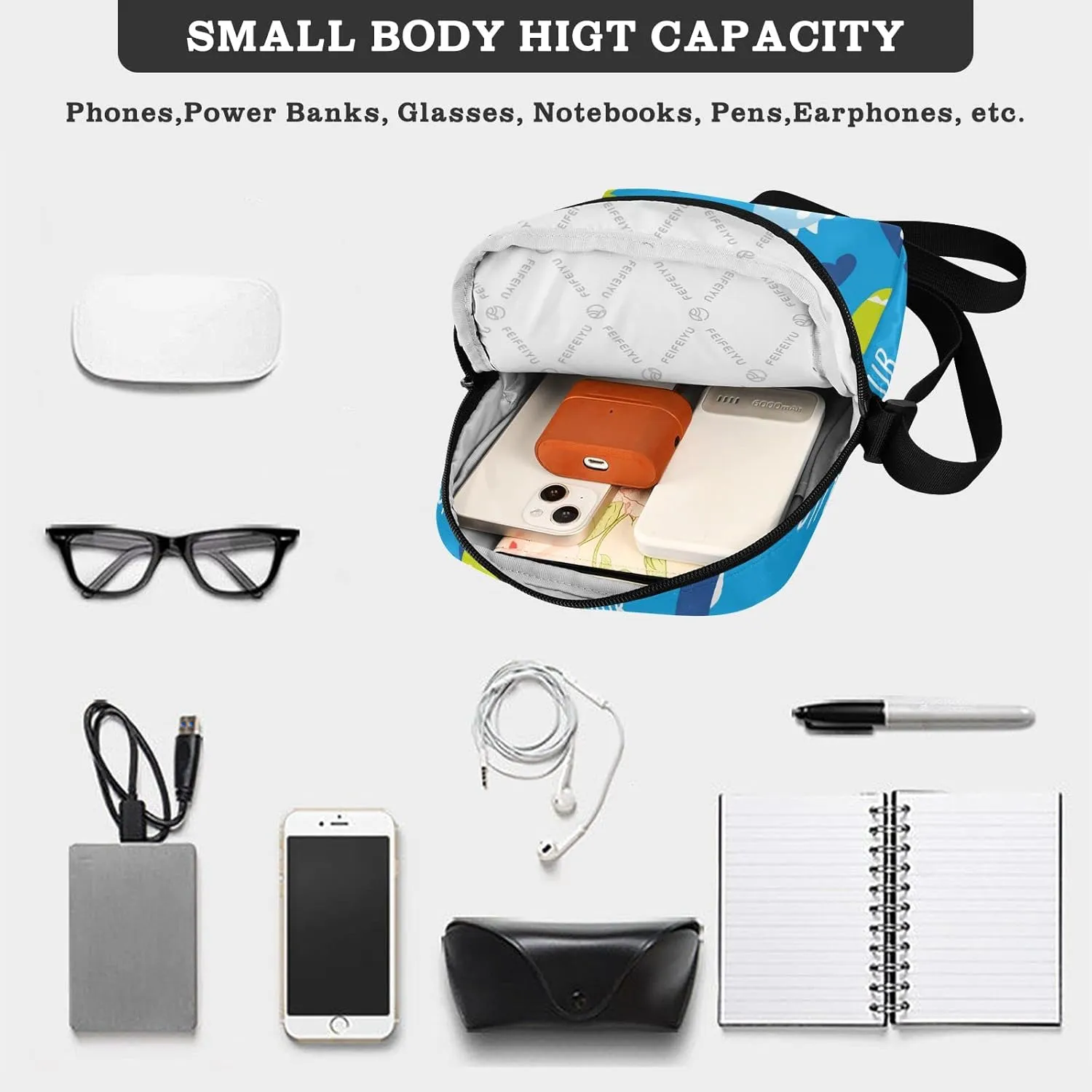 Unisex Crossbody Bag, Animal Pattern Durable Sling Side Shoulder bags for men women, One Size