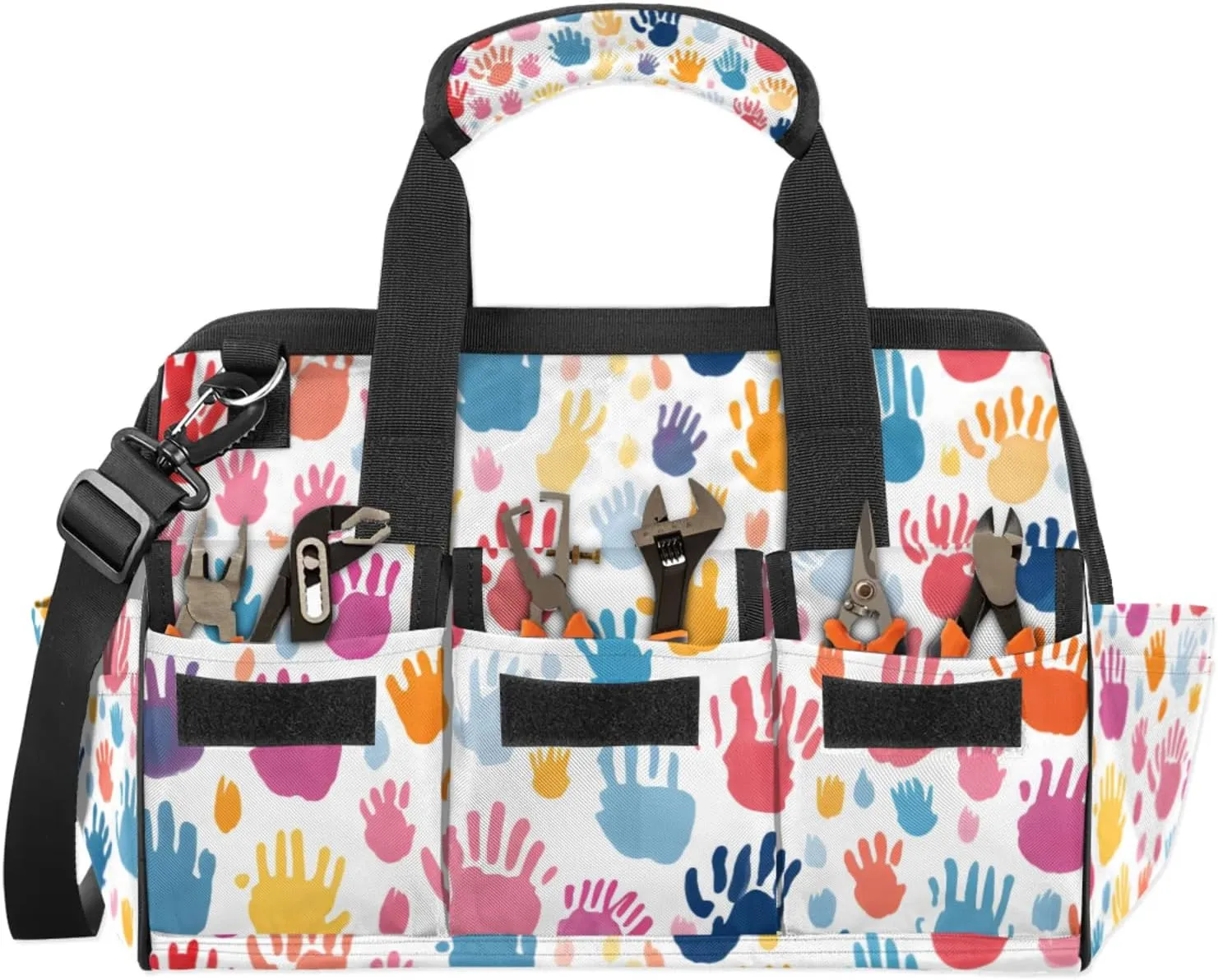 Unity Hands TOOL BAG with 14 Pockets, Adjustable Shoulder Strap Tool Tote Storage Bag, Waterproof Tool Organizer for Woodworking, Building, Gardening
