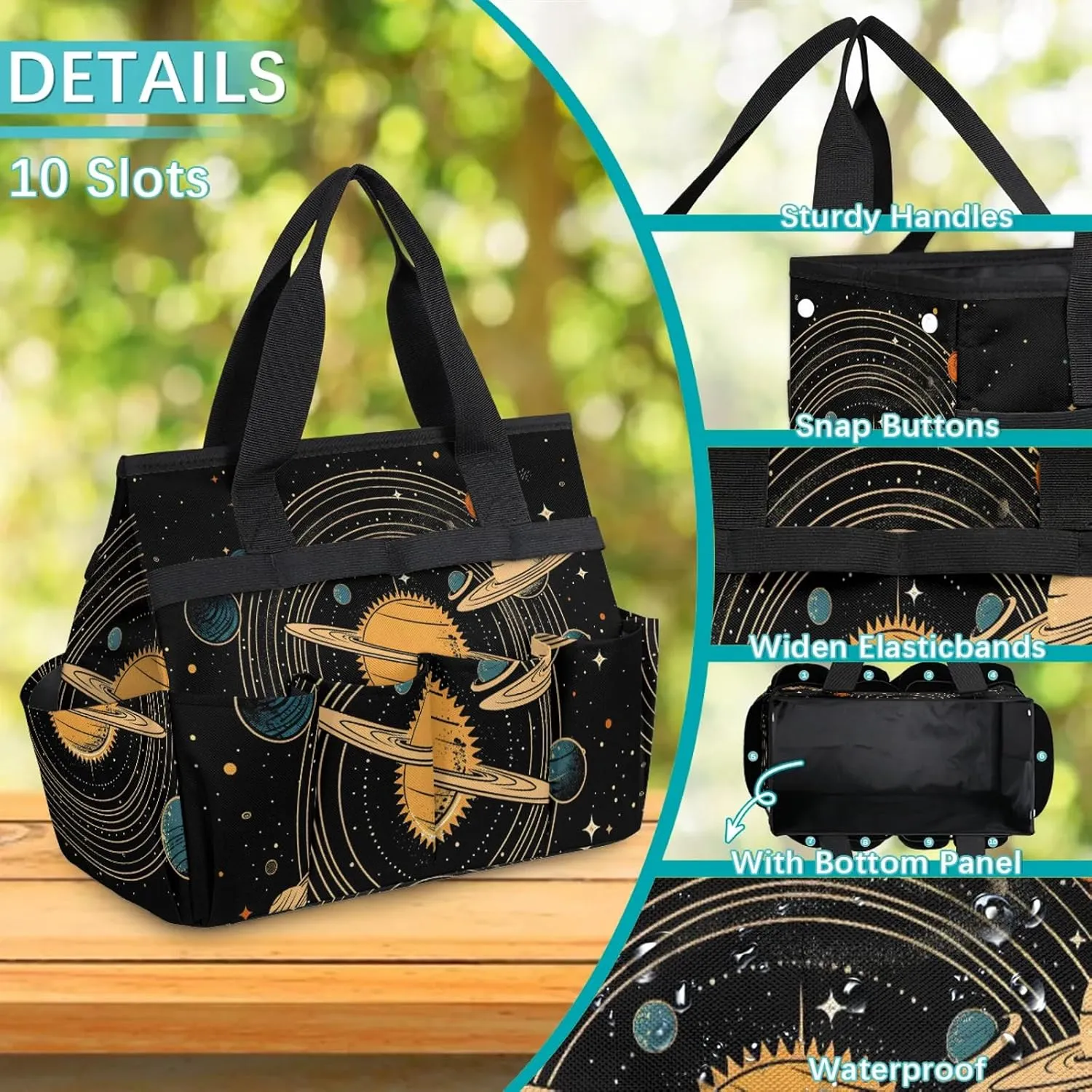Universe Solar System Planets Garden Tool Bag, Heavy Duty Gardening Tote Bag Organizer with 10 Pockets for Women Men Gardening Gifts
