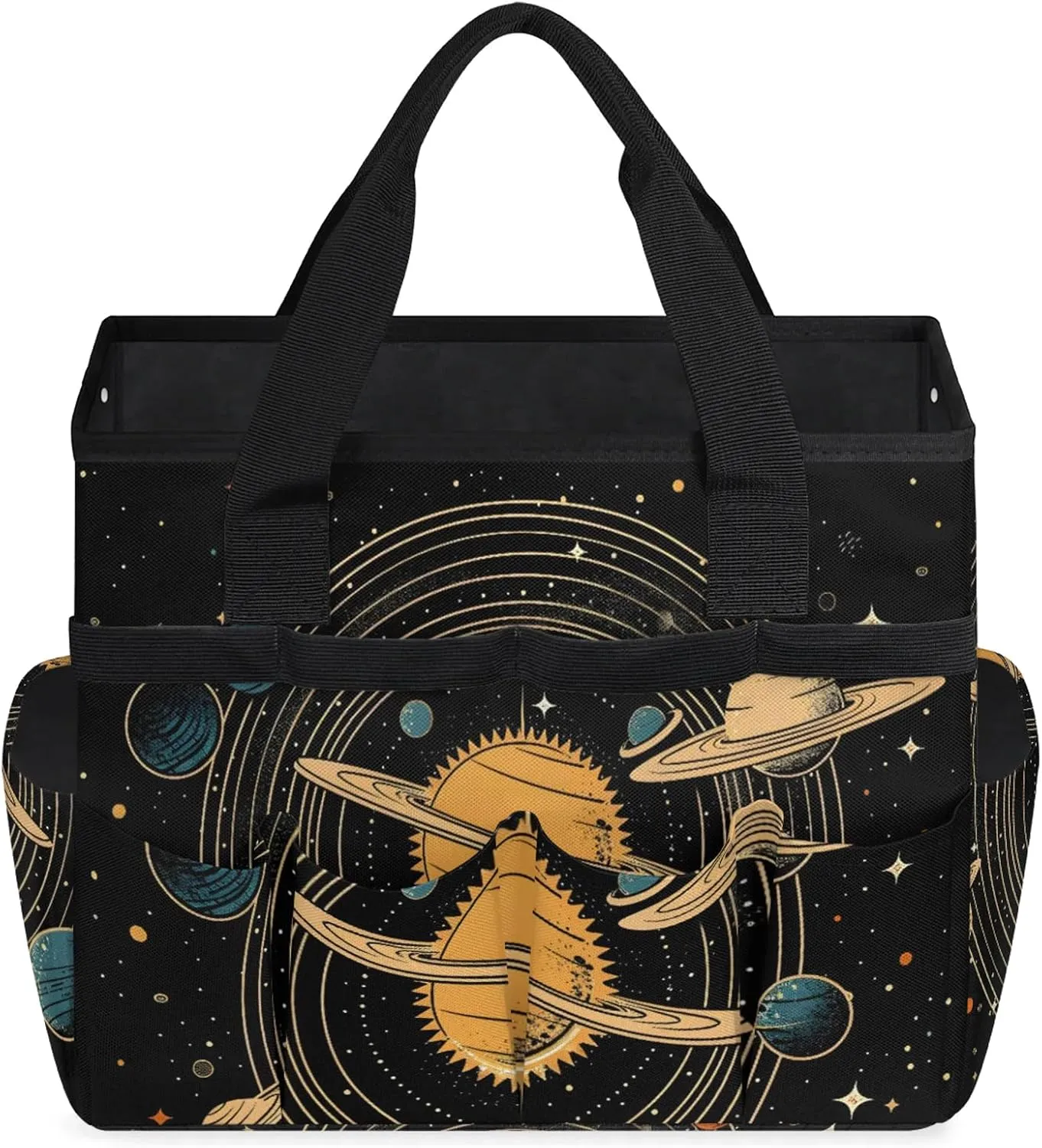 Universe Solar System Planets Garden Tool Bag, Heavy Duty Gardening Tote Bag Organizer with 10 Pockets for Women Men Gardening Gifts