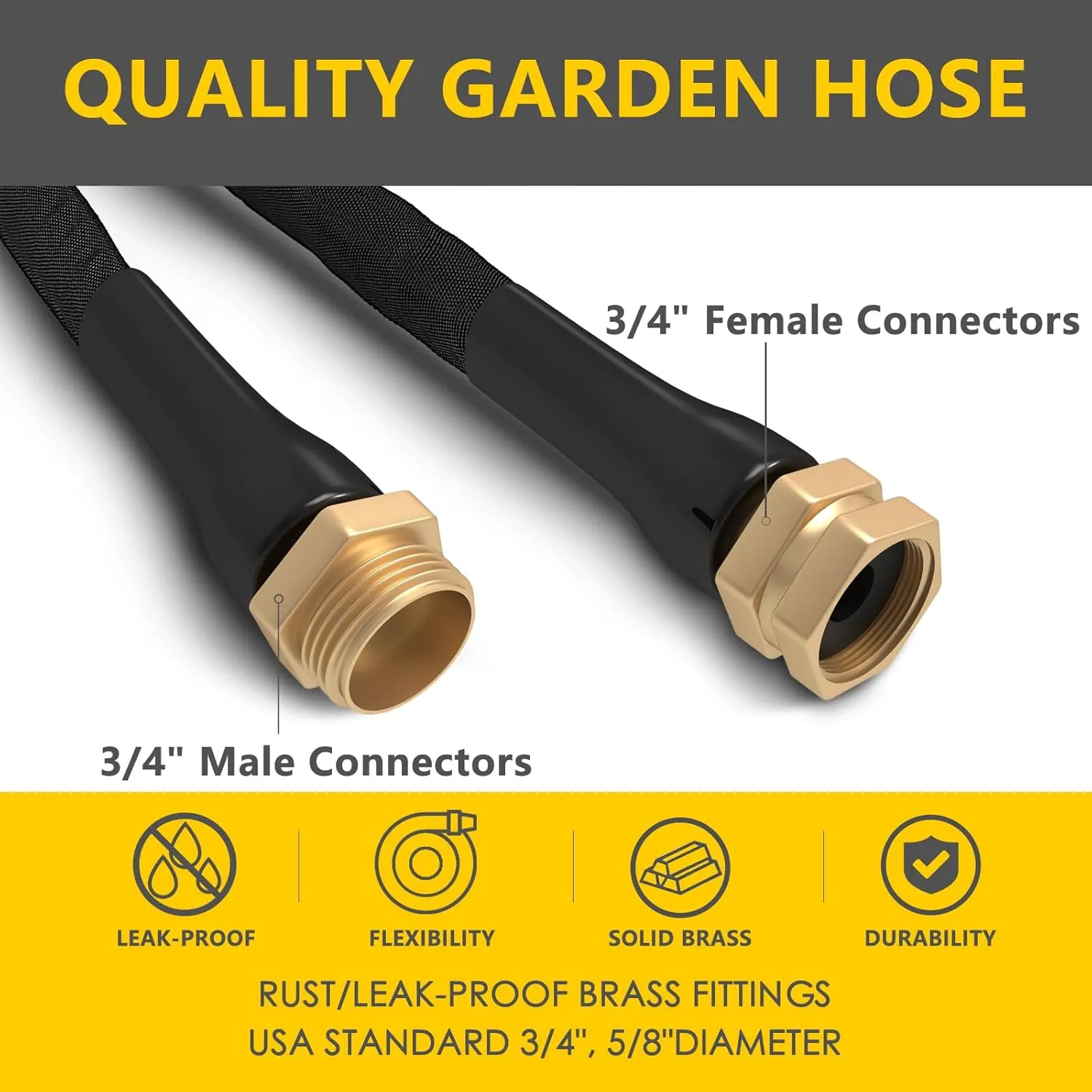 Upgraded Anti-Kink 50FT Non-Expanding Garden Hose, Flexible and Tough, Lightweight and Sturdy for Outdoor, Yard, Lawn, Car Wash, Marine, and Camper Use,and All-Season Use. U.S Standards Brass Fitting