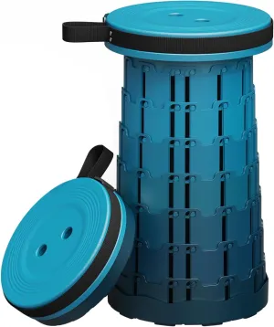 Upgraded Collapsible Stool with Load Capacity 400lbs and Folding Portable Retractable Telescoping Foldable Camping Stool for Adults Outdoor Camping Fishing Hiking Carrying Straps(Blue).