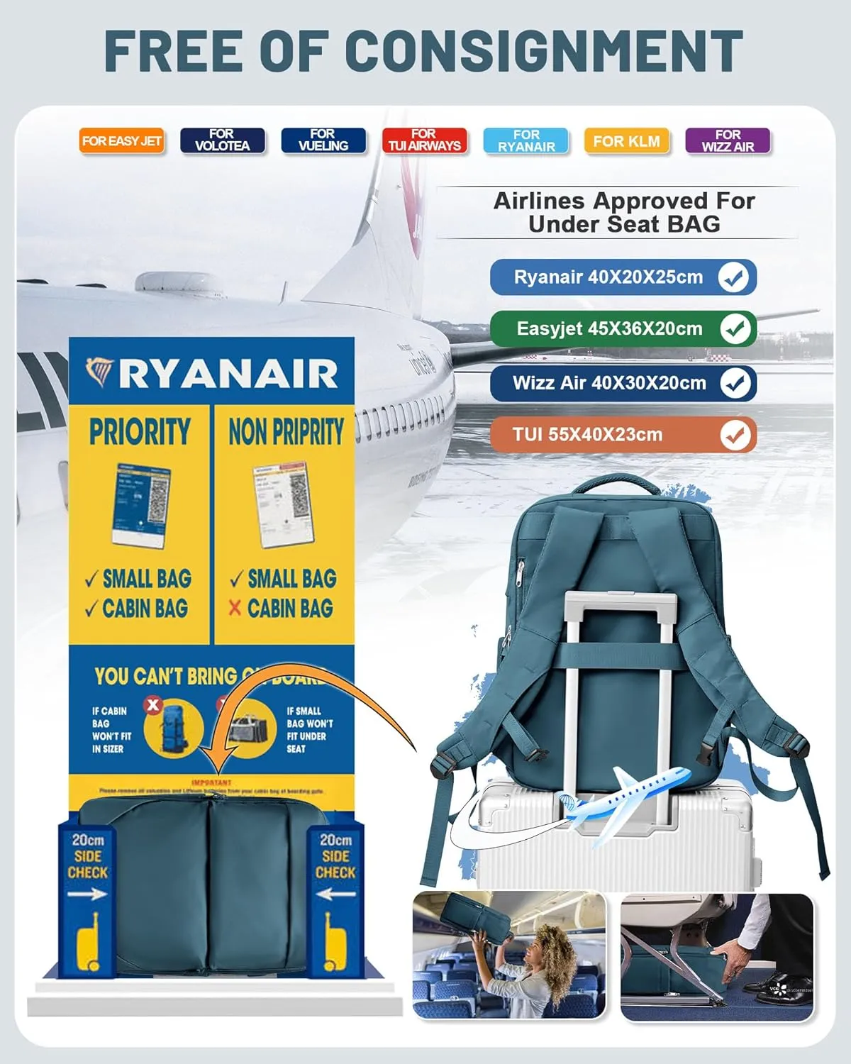 Vacuum Backpack With Pump,Travel Laptop Backpacks For Women Men,Carry On Backpack,Airback Backpacks With Vacuum Compression Bags Seal Packing,Personal Item Travel Bag Peacock Blue