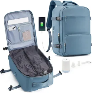 Vacuum Travel Backpack with Pump Vacuum Compression Seal Vacpack Airback Laptop Backpack for Women Men Carry on Backpack Personal Item Travel Bag Luggage Flight Approved Business Back Pack Grey Blue