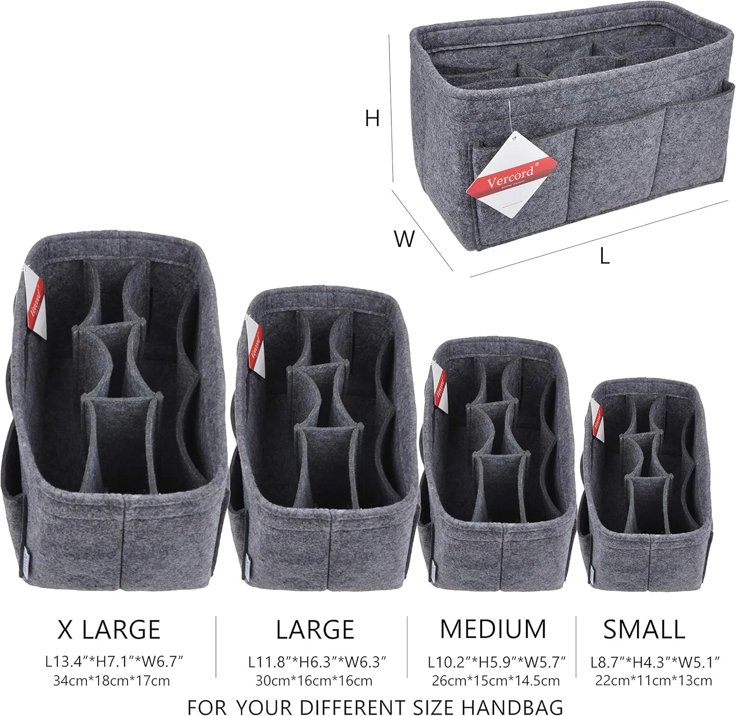 Vercord Felt Purse Organizer Handbag Insert Liner Shaper Bag in Bags for Speedy Neverfull Tote Grey Small