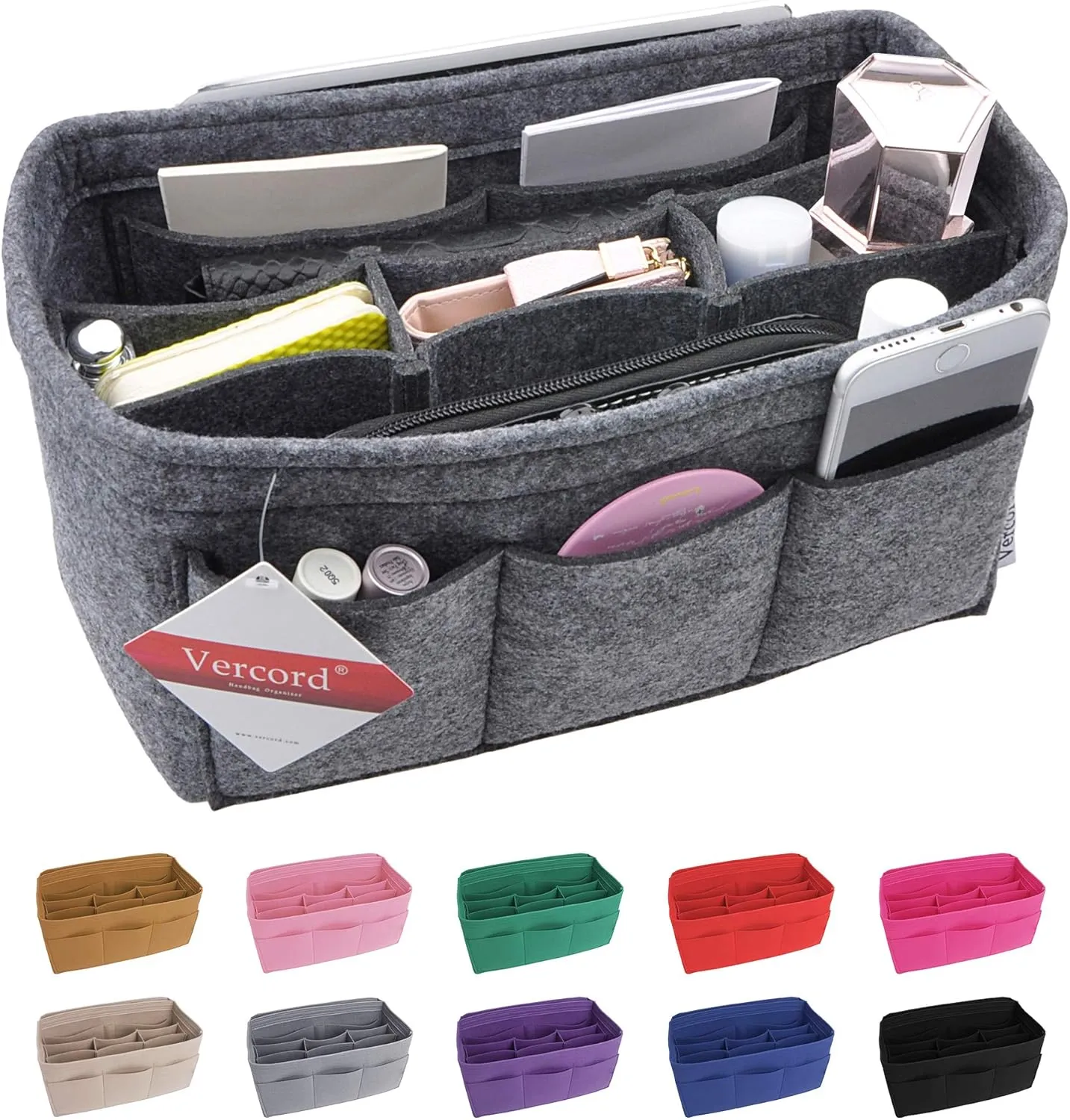 Vercord Felt Purse Organizer Handbag Insert Liner Shaper Bag in Bags for Speedy Neverfull Tote Grey Small