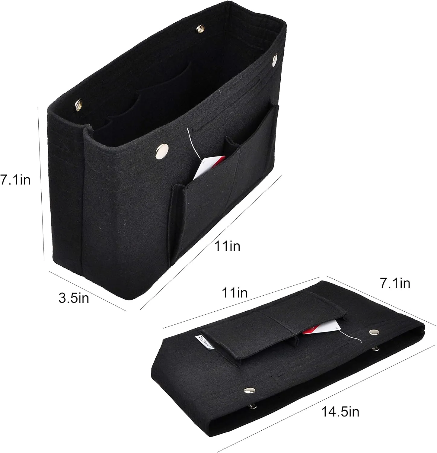 Vercord Felt Purse Tote Organizer Insert Divider Inside Handbag for Women Medium Black