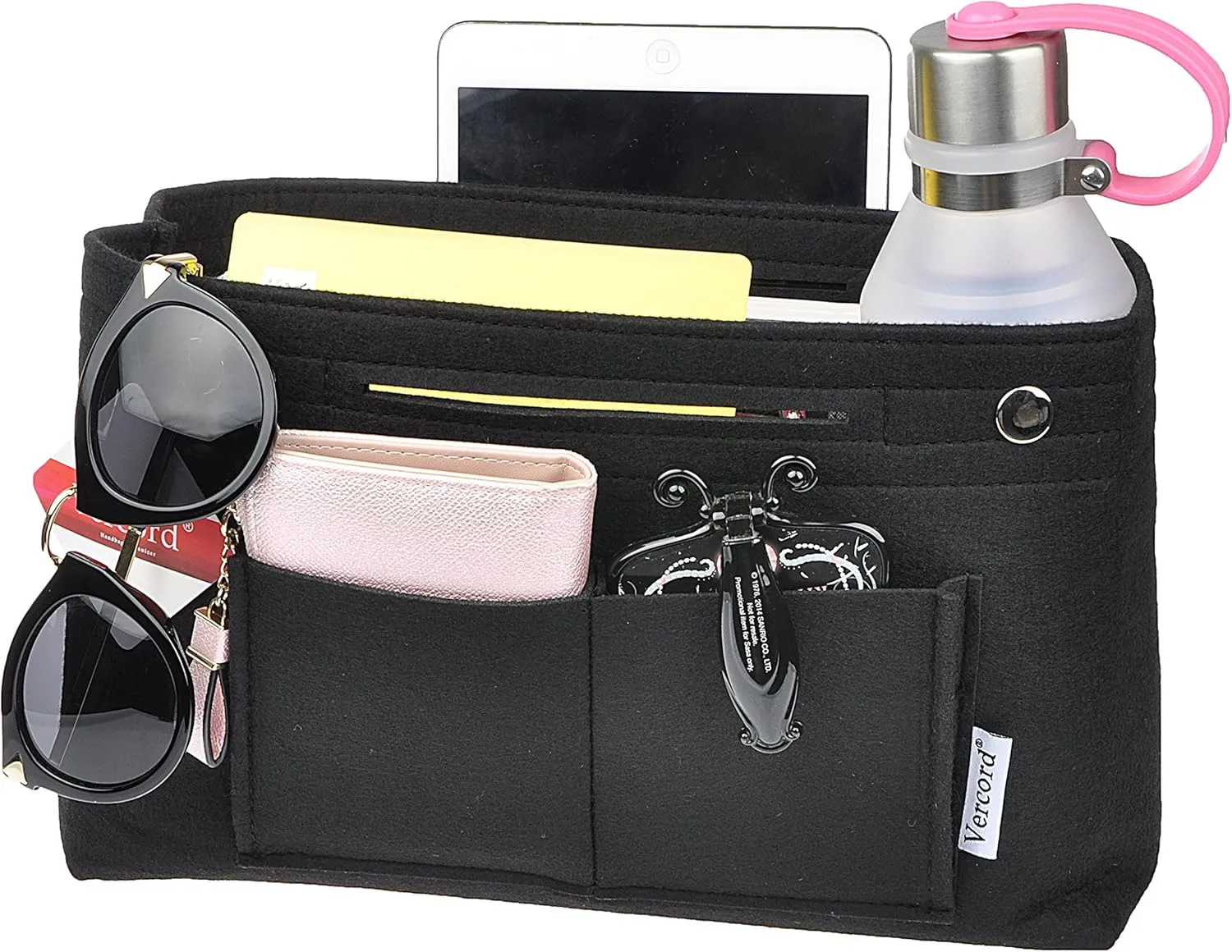 Vercord Felt Purse Tote Organizer Insert Divider Inside Handbag for Women Medium Black