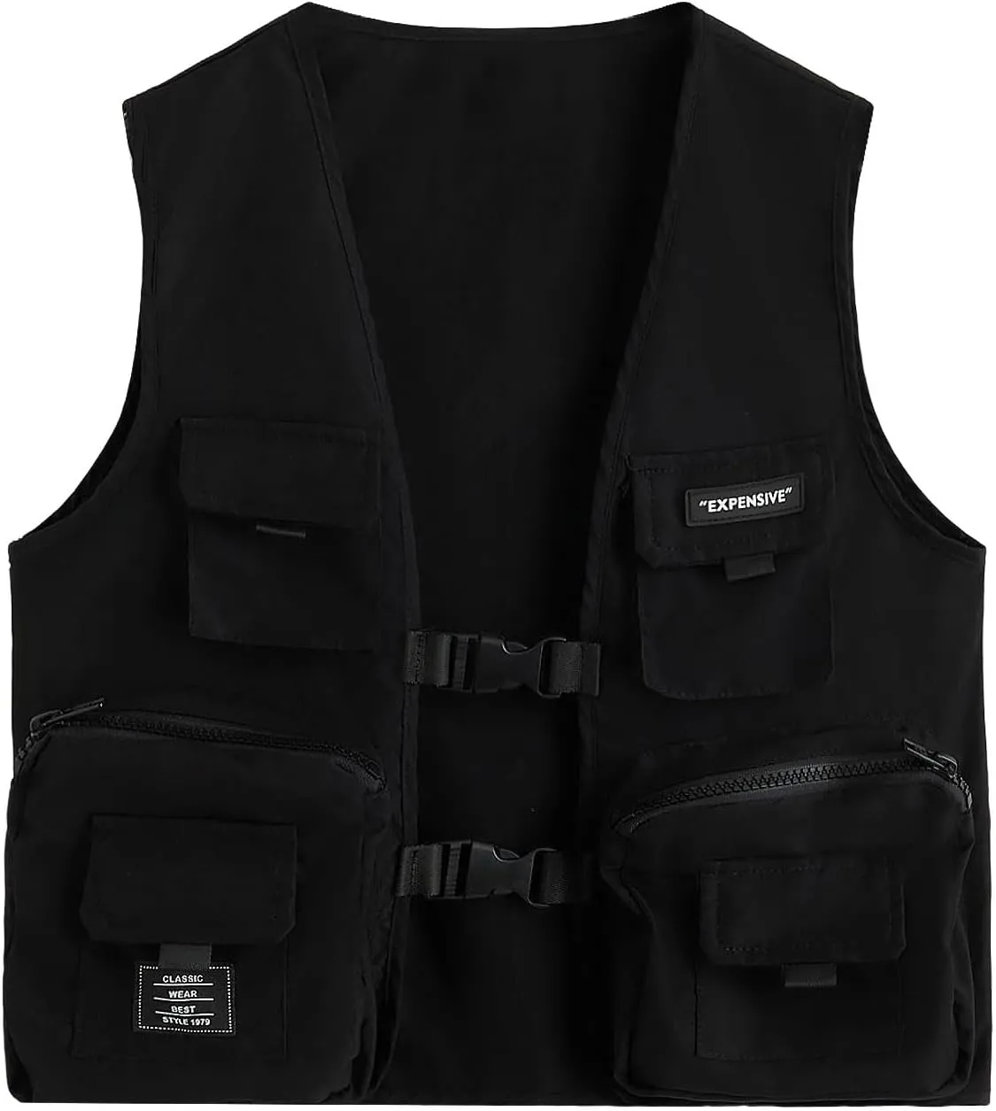 Verdusa Boy's Pocket Front Buckle Sleeveless Cargo Vest Jacket