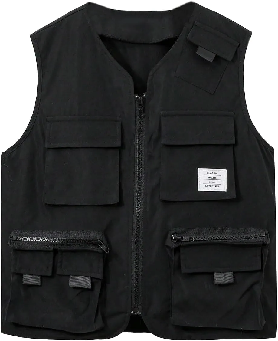 Verdusa Boy's Pocket Front Buckle Sleeveless Cargo Vest Jacket