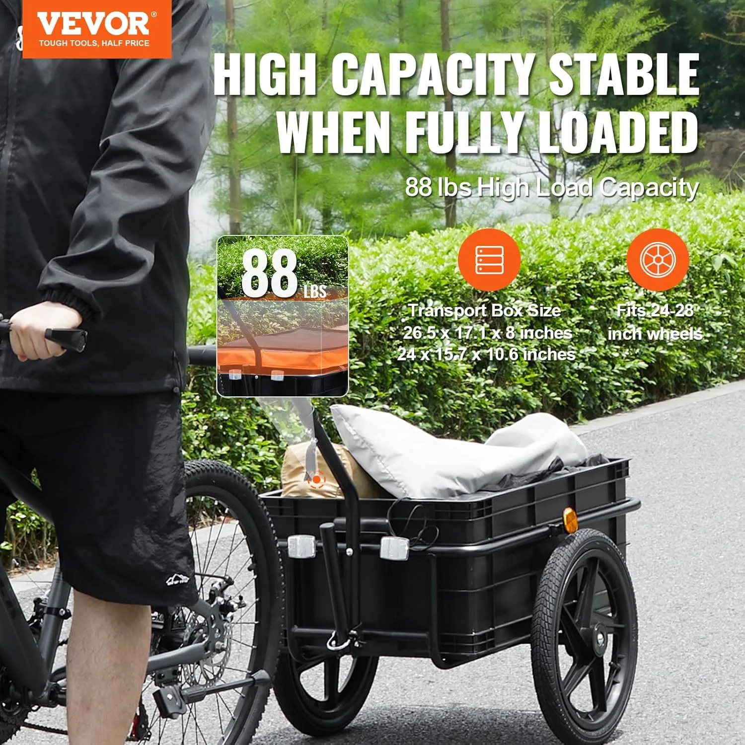 VEVOR Bike Cargo Trailer, 88/100/160 lbs Load Capacity, Heavy-Duty Bicycle Wagon Cart, Foldable Compact Storage with Universal Hitch
