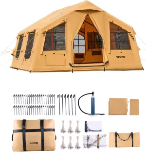 VEVOR Inflatable Tents for Camping, Easy Setup Blow up Tent with Hand Pump, 4 Season Glamping Tent with Stove Jack, Doors & Mesh Windows, Storage Bag Included for Easy Taking
