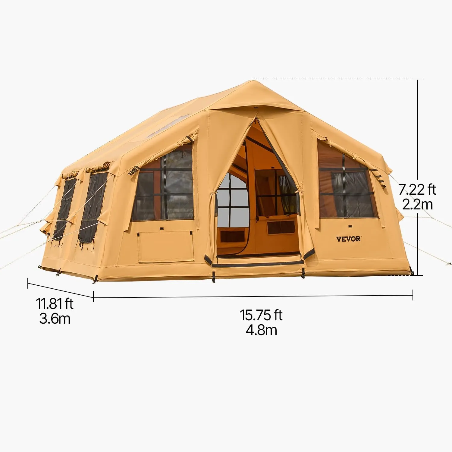 VEVOR Inflatable Tents for Camping, Easy Setup Blow up Tent with Hand Pump, 4 Season Glamping Tent with Stove Jack, Doors & Mesh Windows, Storage Bag Included for Easy Taking