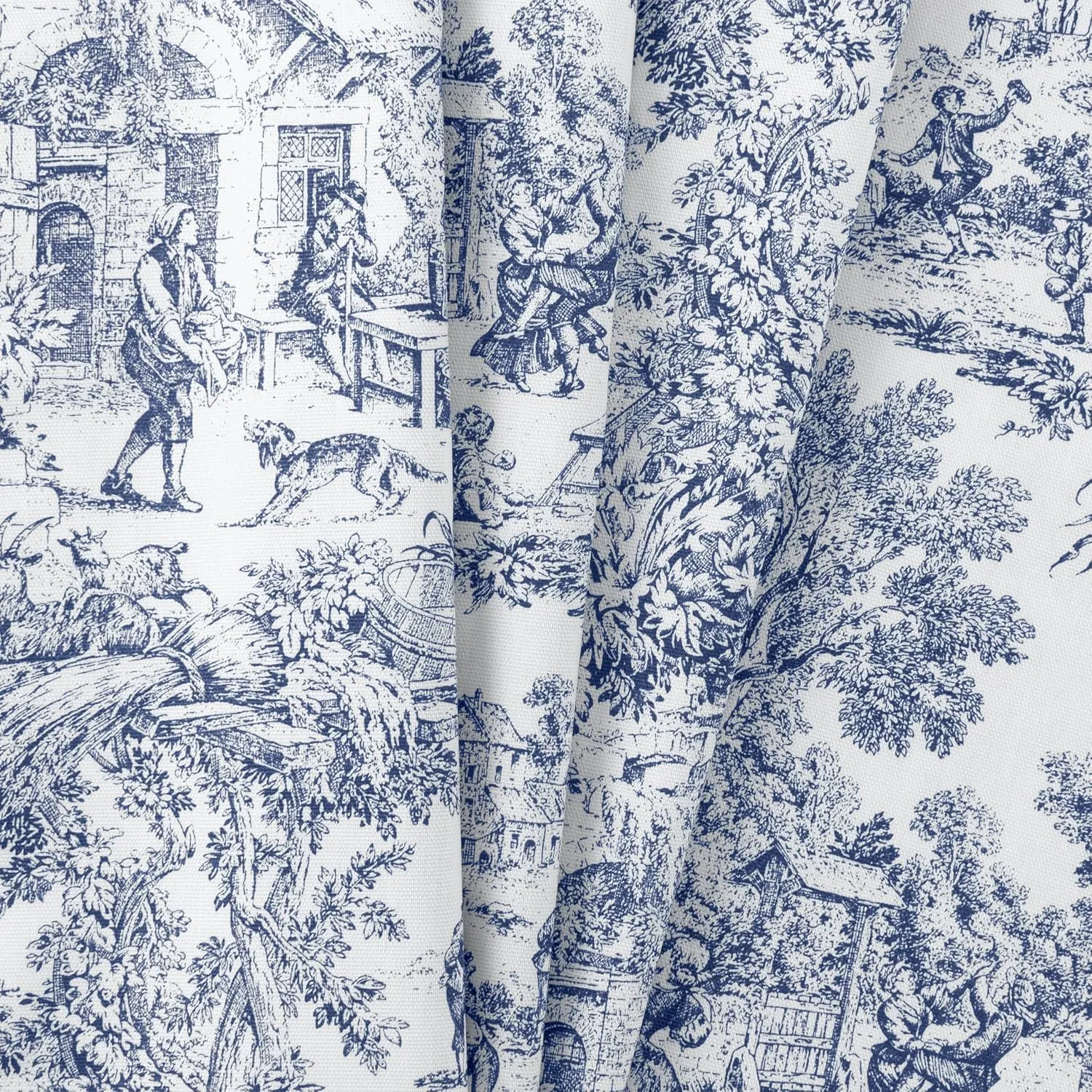 Victoria Park Toile 68-Inch-by-36 Inch Tailored Tier Curtains, Blue