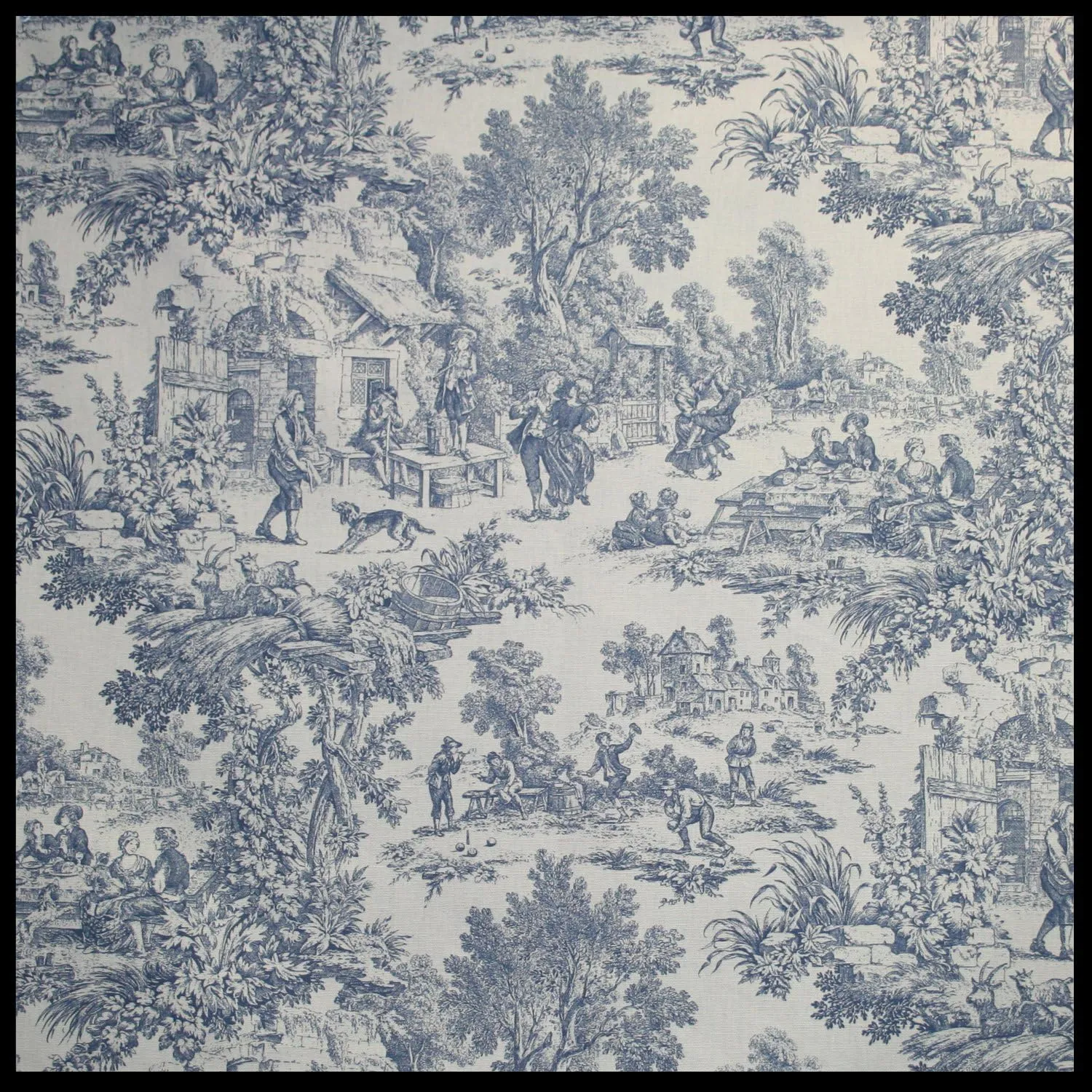 Victoria Park Toile 68-Inch-by-36 Inch Tailored Tier Curtains, Blue