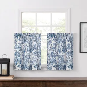 Victoria Park Toile 68-Inch-by-36 Inch Tailored Tier Curtains, Blue