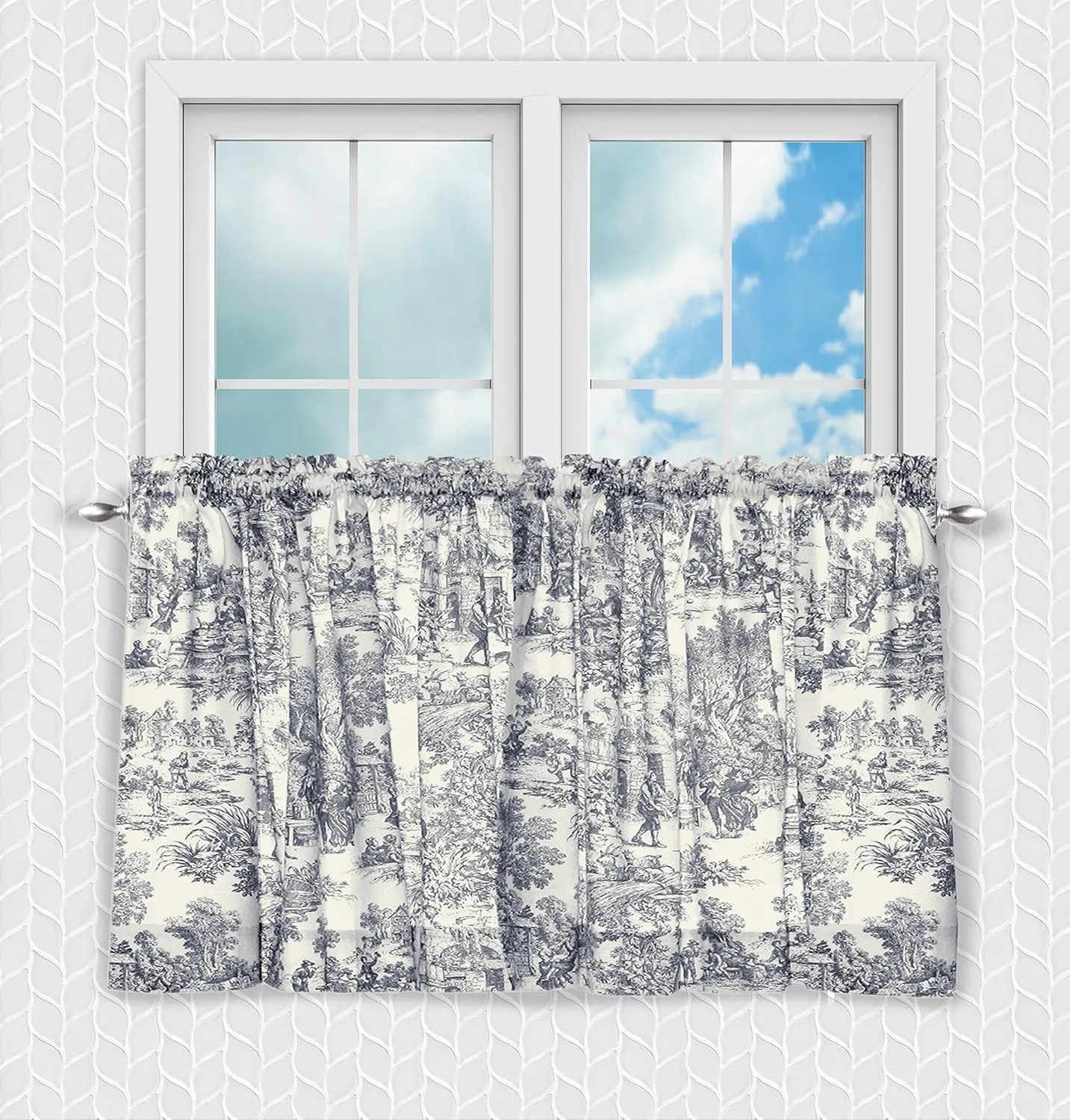 Victoria Park Toile 68-Inch-by-36 Inch Tailored Tier Curtains, Blue