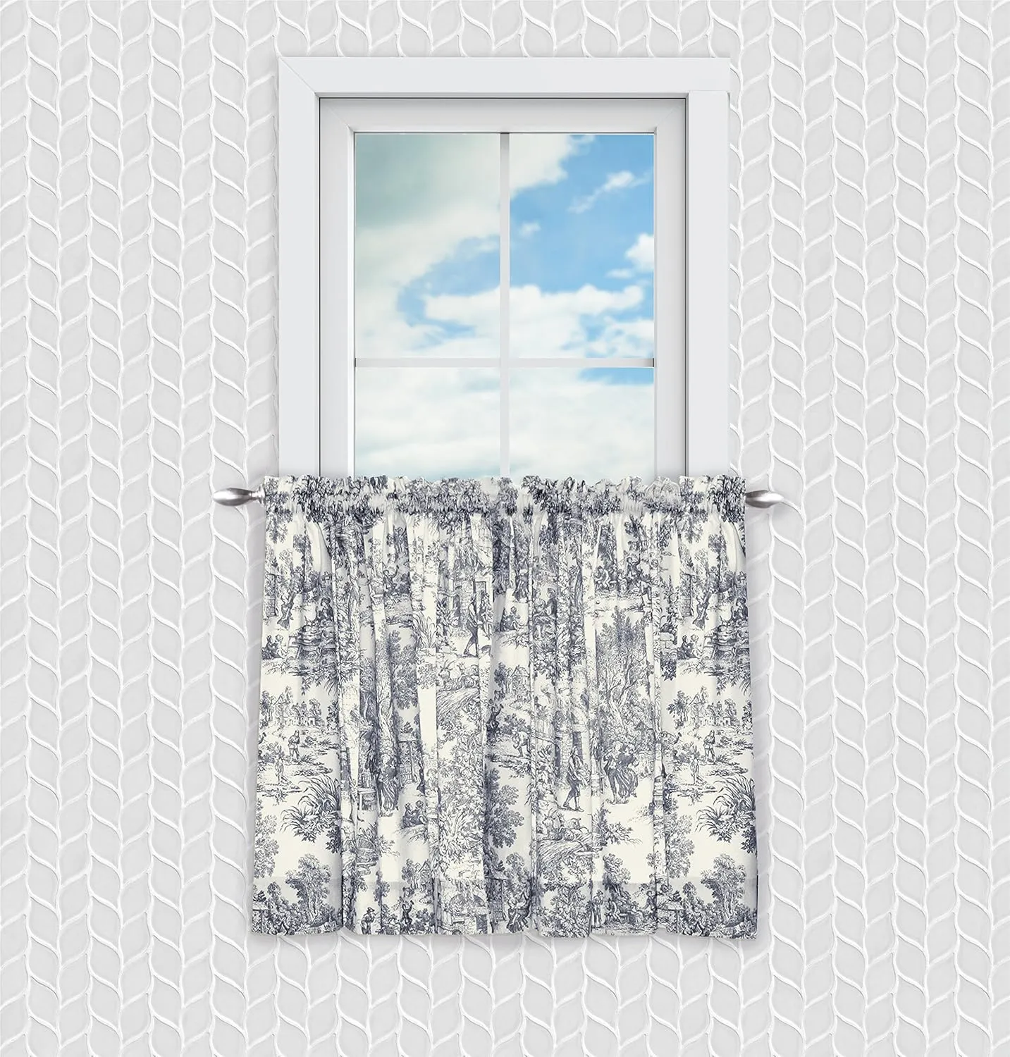 Victoria Park Toile 68-Inch-by-36 Inch Tailored Tier Curtains, Blue