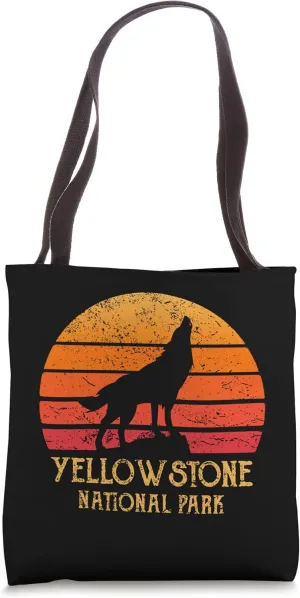 Vintage 80s Retro Yellowstone National Park Souvenir Wolf Tote Bag