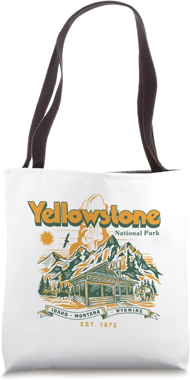 Vintage Geyser And Mountain Yellowstone National Park Hiking Tote Bag