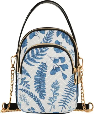Vintage Leaves and Herbs in Blue Small Crossbody Bag Quilted Handbags for Women Chain Shoulder Bag