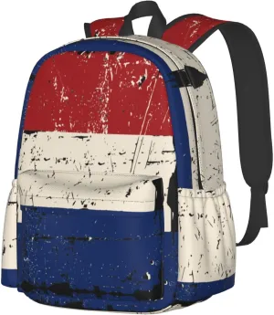 Vintage Netherlands Holland Flag Large Travel Backpack Casual Backpacks Laptop Daypack Working Rucksack Lightweight Back Pack Sports Bag with Adjustable Shoulder Strap