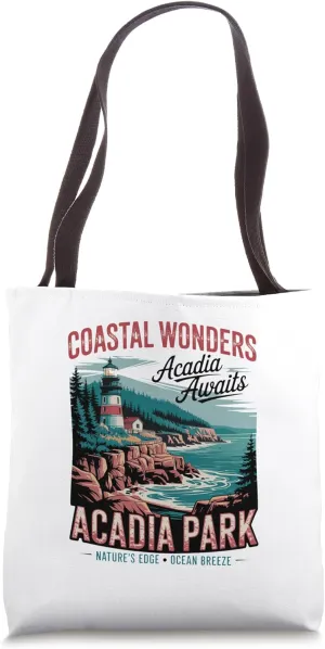 Vintage Retro Coastal Cliffs Acadia National Park Tote Bag