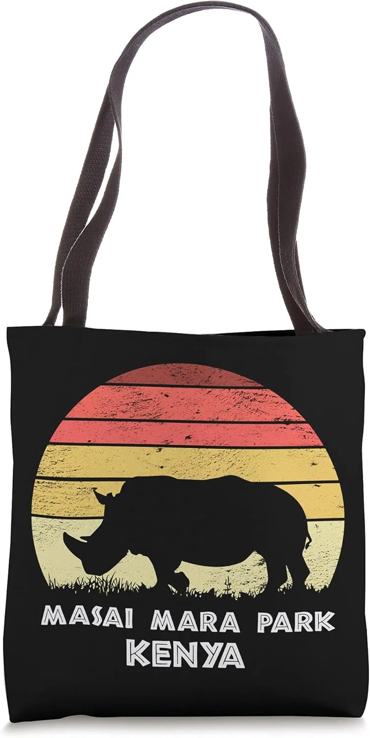 Vintage Retro Masai Mara Park, Kenya Africa Safari Rhino Tote Bag