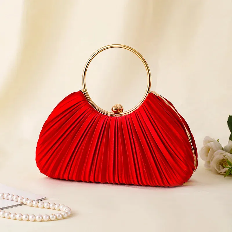 Vintage Temperament Pleated Evening Bag Elegant Retro Fashion Green Beige Round Circles Handbag For Women Wedding Party Clutch