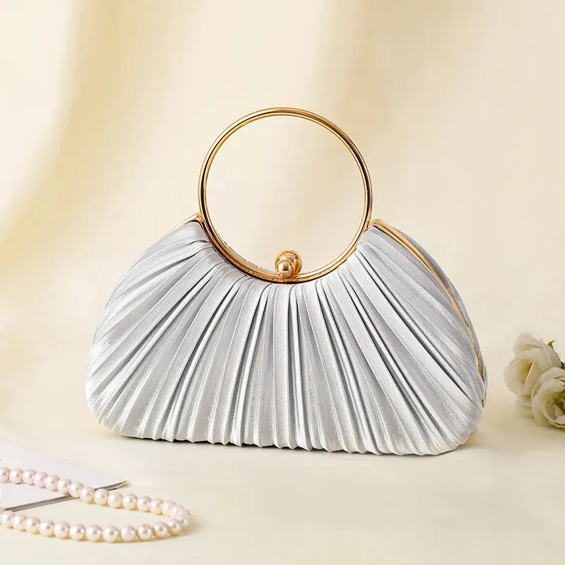 Vintage Temperament Pleated Evening Bag Elegant Retro Fashion Green Beige Round Circles Handbag For Women Wedding Party Clutch