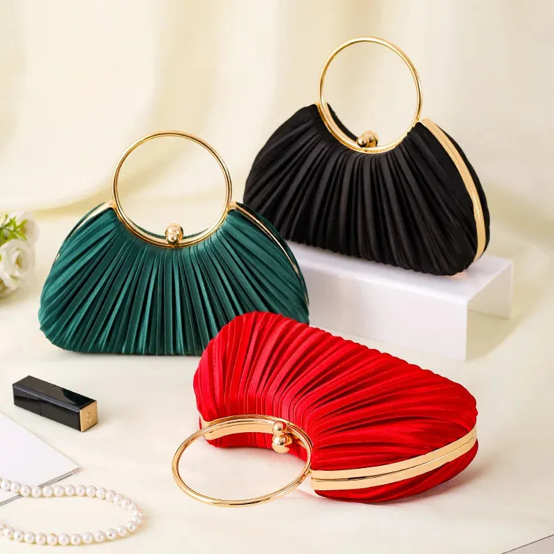Vintage Temperament Pleated Evening Bag Elegant Retro Fashion Green Beige Round Circles Handbag For Women Wedding Party Clutch