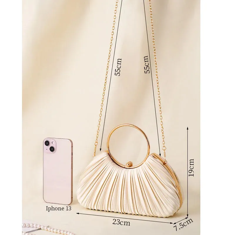 Vintage Temperament Pleated Evening Bag Elegant Retro Fashion Green Beige Round Circles Handbag For Women Wedding Party Clutch