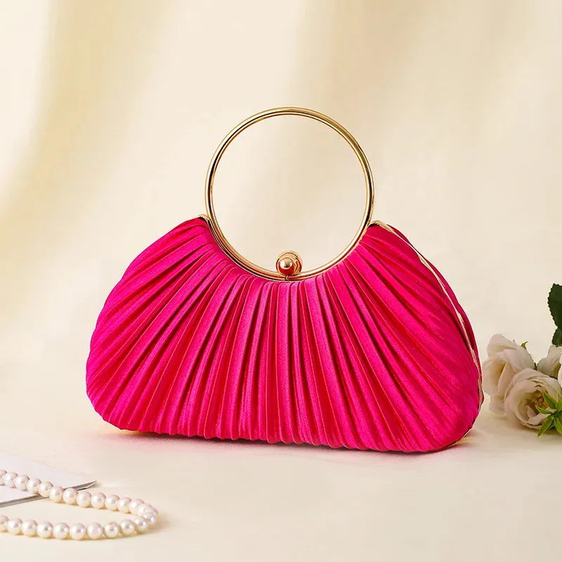 Vintage Temperament Pleated Evening Bag Elegant Retro Fashion Green Beige Round Circles Handbag For Women Wedding Party Clutch