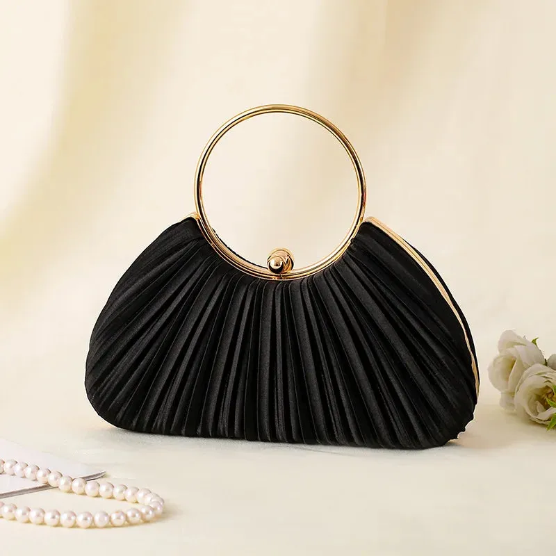 Vintage Temperament Pleated Evening Bag Elegant Retro Fashion Green Beige Round Circles Handbag For Women Wedding Party Clutch