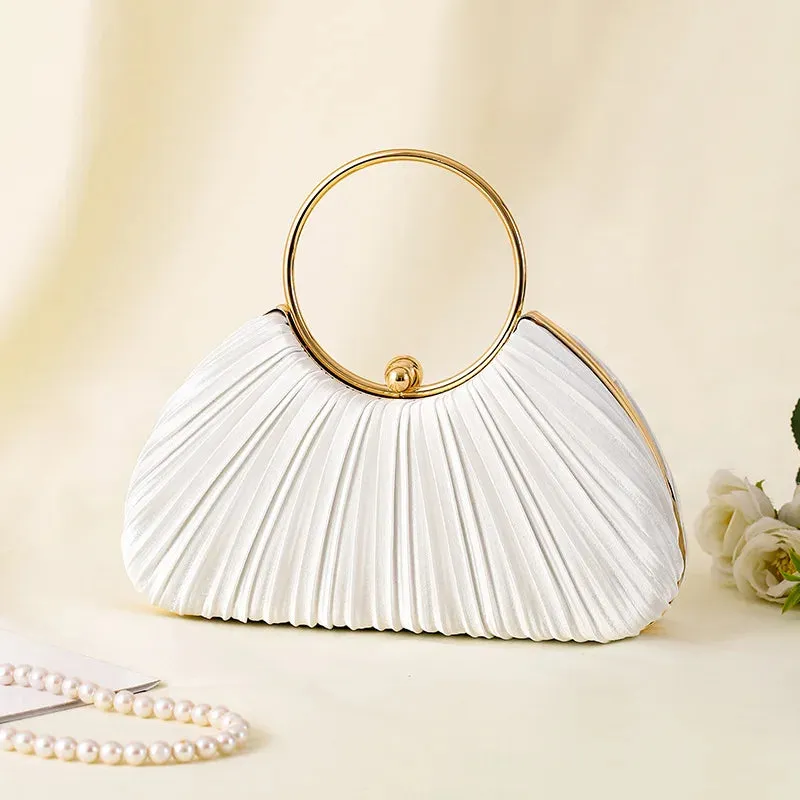 Vintage Temperament Pleated Evening Bag Elegant Retro Fashion Green Beige Round Circles Handbag For Women Wedding Party Clutch
