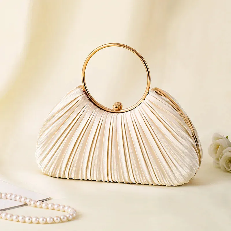 Vintage Temperament Pleated Evening Bag Elegant Retro Fashion Green Beige Round Circles Handbag For Women Wedding Party Clutch