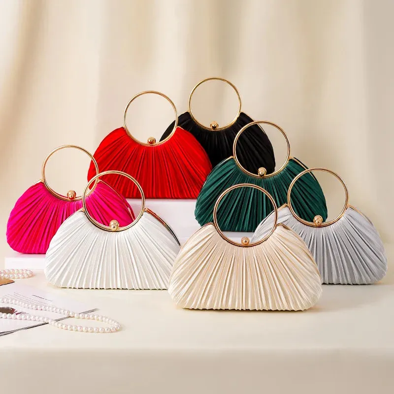 Vintage Temperament Pleated Evening Bag Elegant Retro Fashion Green Beige Round Circles Handbag For Women Wedding Party Clutch