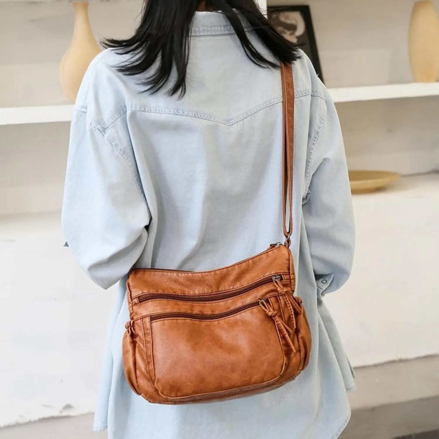 Vintage Women Shoulder Bag, Pu Leather Crossbody Bag Soft Women Gift Purse, Multi-Pockets Messenger Bag, Ladies Handbag