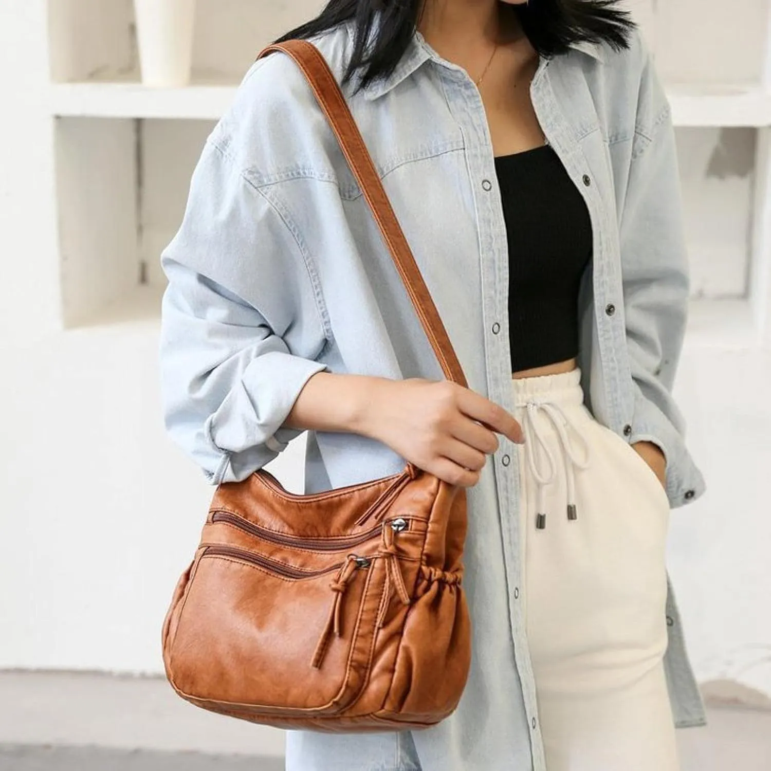 Vintage Women Shoulder Bag, Pu Leather Crossbody Bag Soft Women Gift Purse, Multi-Pockets Messenger Bag, Ladies Handbag