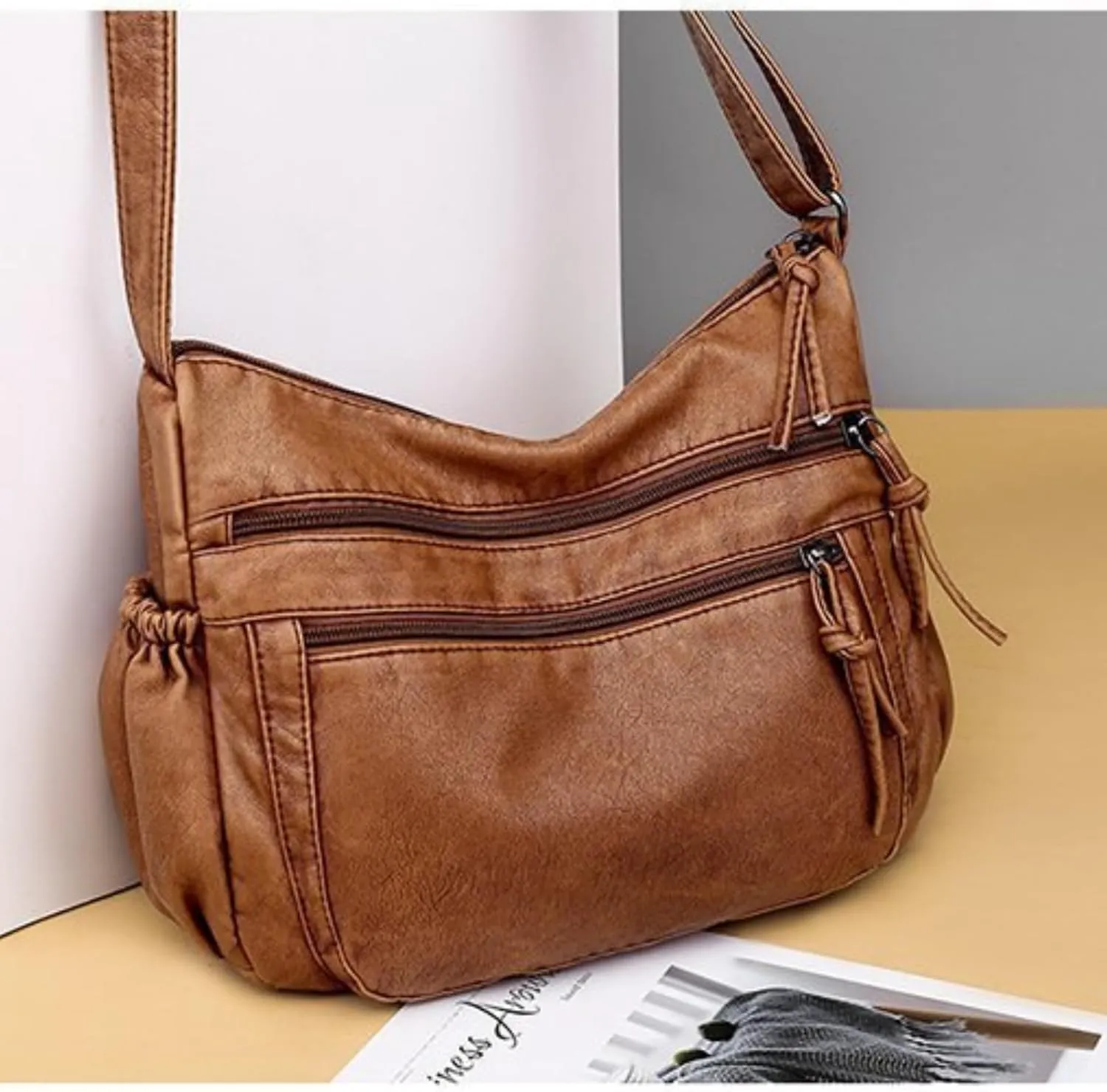 Vintage Women Shoulder Bag, Pu Leather Crossbody Bag Soft Women Gift Purse, Multi-Pockets Messenger Bag, Ladies Handbag