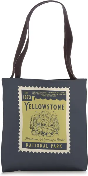 Vintage Yellowstone National Park Retro Bison Geyser Tote Bag
