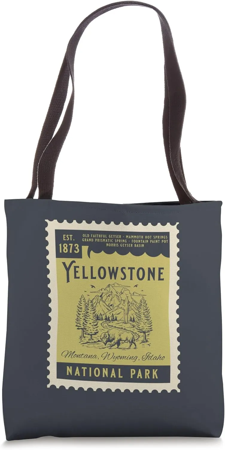 Vintage Yellowstone National Park Retro Bison Geyser Tote Bag