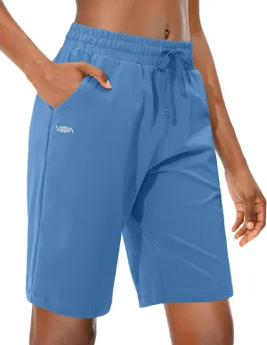 Viodia Women's Bermuda 10" Long Shorts with Pockets Cotton Sweat Shorts Jersey Knee Length Shorts for Summer