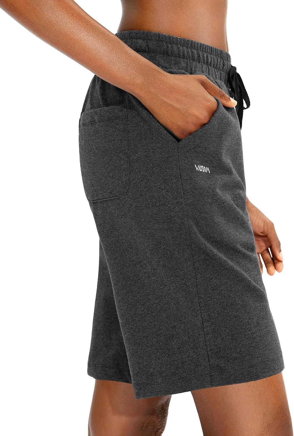 Viodia Women's Bermuda 10" Long Shorts with Pockets Cotton Sweat Shorts Jersey Knee Length Shorts for Summer