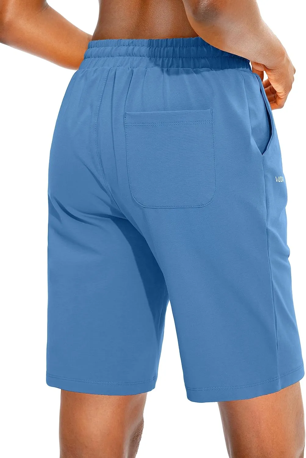 Viodia Women's Bermuda 10" Long Shorts with Pockets Cotton Sweat Shorts Jersey Knee Length Shorts for Summer