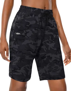 Viodia Women's Bermuda 10" Long Shorts with Pockets Cotton Sweat Shorts Jersey Knee Length Shorts for Summer
